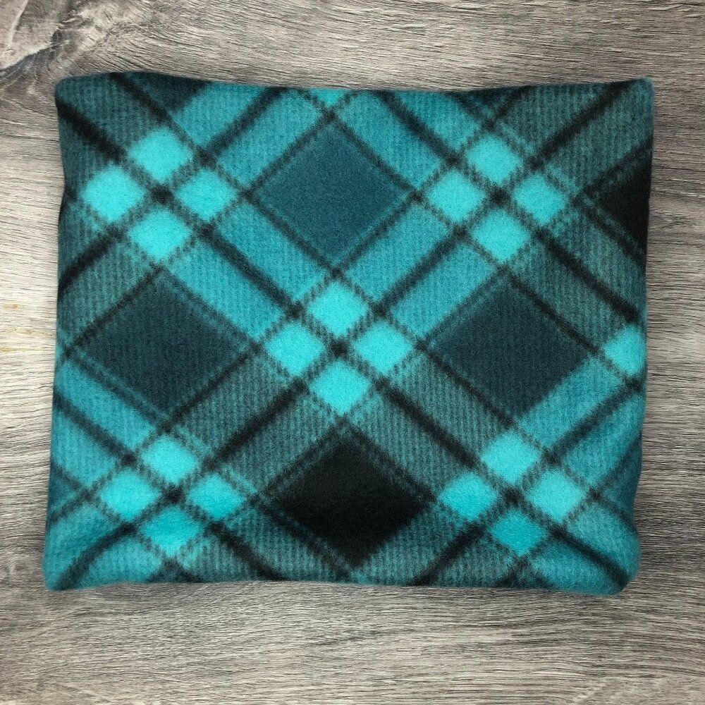 Turquoise Plaid Fleece Neck Gaiter: Tartan Scarf Warmer